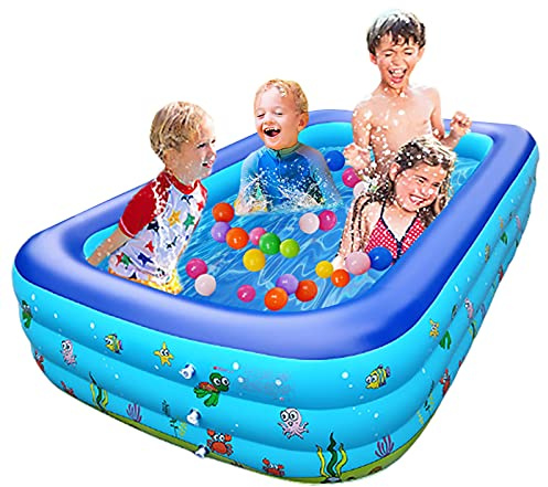 TONGQU Family Inflatable Pool, Large 3 Rings Inflatable Paddling Pool for Kids, Summer Water Party, for Toddlers Ages 3+, Outdoor Garden Backyard - Multi-Size,1.96m