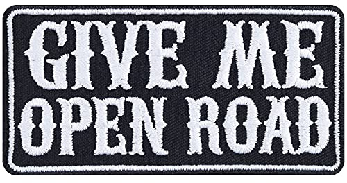 Parches ropa motero GIVE ME OPEN ROAD Parche Iron-on Racing/Iron-on Pictures | Regalo para motociclistas Aplicación para chaqueta/chaleco/jeans/funda de moto | 90x45mm