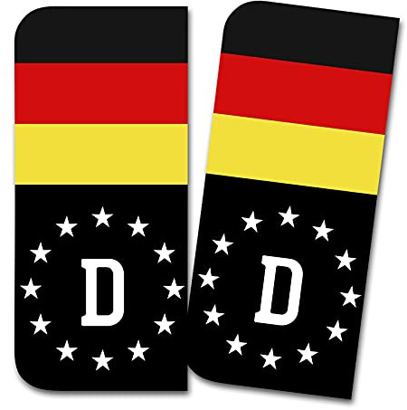 2 x Kennzeichen Sticker passgenau für EU Feld 11x5cm Design Aufkleber für Nummernschild Folie KFZ Schwarz oder mit Fahne waschstraßenfest R167 (04 Deutschland, Mit Flagge)