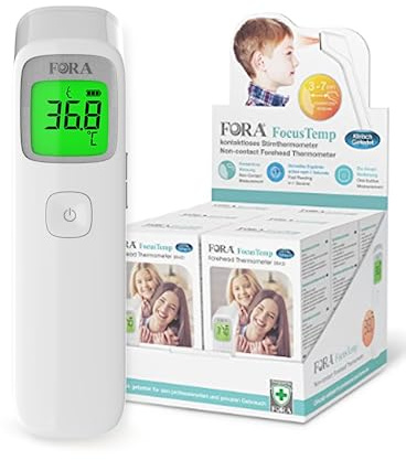 FORA IR42*6 mit Displaybox, Klinisches Infrarot-Stirnthermometer, kontaktlos, Multifunktional, Geeignet für Babys und Erwachsene, Sofortige und exakte Messung, Mit Fieberalarm und Erinnerungsfunktion.
