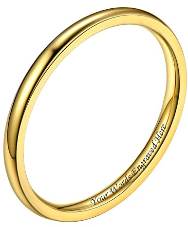 Bestyle Verlobungsring Gold Ehering Edelstahl Freundschaftsringe 2mm Partnerringe mit Gravur Personalisiertes Geschenk für Männer Frauen Paar 62