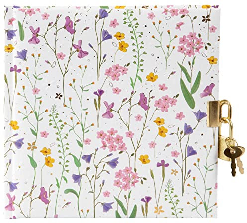 goldbuch 44 454 Tagebuch Meadow Miracles White, Motiv Blumen, Notizbuch mit Schloss und 2 Schlüsseln, Maße 16,5x16,5x1,5 cm, Journal 96 weiße Seiten, Einband Kunsdruck, Buch für Notizen in Weiß