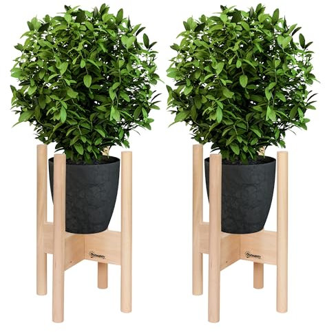 Outsunny Blumenständer 2er Set aus Holz Pflanzenständer Set mit unterschiedlichen Höhen Blumenhocker Blumentopfhalter Pflanzenhocker für Blumentopf Natur