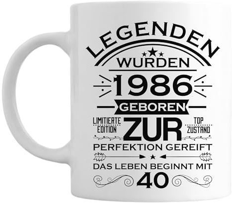 40 Geburtstag Legenden 1986 geboren Keramik 375 Milliliter Mann Frau Scherzartikel Tasse Kaffeebecher Geschenkidee (40 Jahre)
