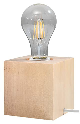 Tischleuchte Holz Landhausstil Nachttischlampe natur Tischlampe E27, quadratisch ohne Lampenschirm, BxH 10x10 cm