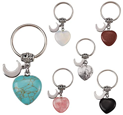 WEWAYSMILE 6 pz Portachiavi di Cuore In Pietra Preziosa di Cristallo, Portachiavi con Pietre di Cristallo, per Le Donne Ragazze Borsa Decor Regalo per La Festa Della Mamma