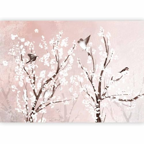 murando - Carta da Parati Moderna per Cameretta, Uccelli, 450x315 cm | Fotomurali in TNT, Decorazione da Muro XXL, Carte da Parati Moderne, Alberi, Rosa, Produzione Europea