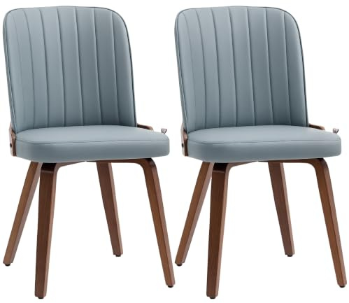 HOMCOM Pack de 2 Sillas de Comedor Modernas Carga 120 kg 47,5x57x85 cm Gris | Sillas de Cocina, Tapizados en PU, Patas de Madera, para Salón Dormitorio