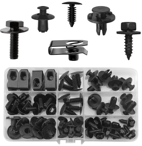 60 Stück Karosserieschrauben Set,Blechschrauben Mit Blechmutter Sortiment | Auto Kunststoff Clips,Blechmuttern Kfz Befestigungs Türverkleidung Werkzeug Für Auto Karosserie Metall(Schwarz)