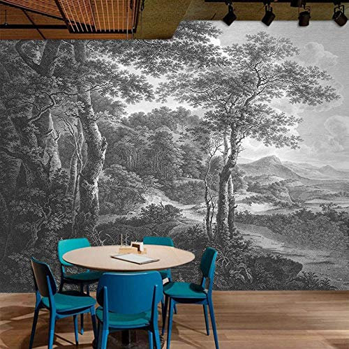 Tapeten,Retro Schwarz-Weiße Waldbäume Landschaft Große Selbstklebende Tapete Abziehen Und Aufkleben Abnehmbares Kontaktpapier Wandbild Vinyl Geeignet Für Dekoratives Schlafzimmer Wohnzimmer Kinderzi
