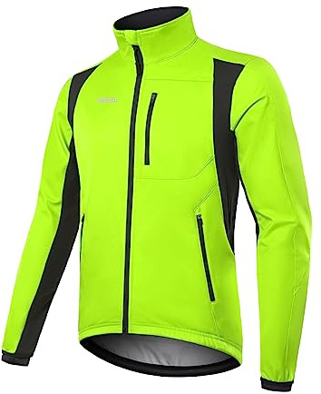 BERGRISAR Giacca Ciclismo Uomo Invernale Giubbotto per Bici MTB Gravel Antivento Termica Impermeabile con 6 tasche - Verde - Large