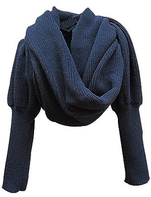 JAWSEU Winter Warm Gestrickter Schal Mit Ärmeln - Stricken Wickelschal Sweater Mode Winterschal Strickschals Cape Stola Für Damen