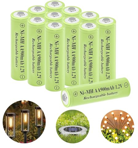 1,2V AA900mAh Wiederaufladbare NiMH Solarbatterie Langlebig 12Stück | Vorgeladene Wiederverwendbare Doppel-A Batterien für die Gartengestaltung im Außenbereich für Wege und Lichterketten