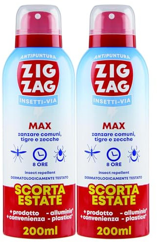 Repellente Spray Antizanzare Corpo, Max Insetti-via, Inodore. Repellente Per Zanzare, Zanzare Tigre, Zecche. Scorta Estate 200 ml (2 Spray)