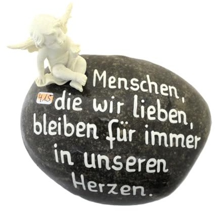 Andys Steinwelt Grabstein mit Engel, der Stein ist mit einem Text beschriftet, Grabschmuck für Urnengrab und Sternenkinder, Schutzengel Stein, (Nr. 415 ca. 15x11x11 cm)