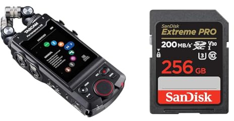 TASCAM Portacapture X8 - Portable 6+2-Track High-Resolution 32-bit float/192-kHz Recorder, usb2.0 & SanDisk 256GB Extreme PRO SDXC card + RescuePRO Deluxe, up to 200MB/s, UHS-I, Class 10, U3, V30