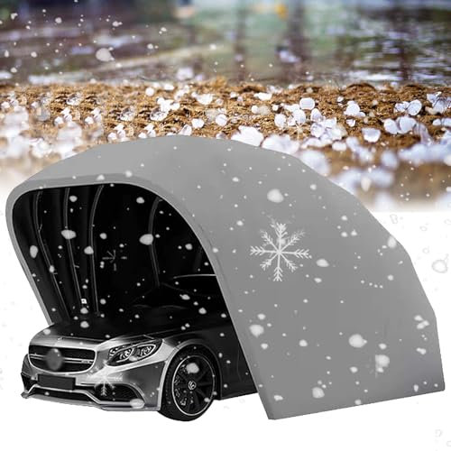 MOFGOE Posto Auto Coperto in Acciaio Inossidabile Grigio, Tendalino per Auto Retrattile Pieghevole, Garage Pieghevole Mobile semiautomatico, Posto Auto Coperto Resistente a Tutte,5.5 * 2.5 * 2.3M