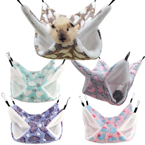 GAOUTO 5 Stück Meerschweinchen Hängematte, Doppelschicht Ratten Hängematte Meerschweinchen Zubehoer, Hängende Kleintier Hängematte für Frettchen Ratten Papagei Hamster