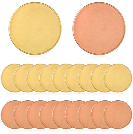 Commarker 20 monete vuote in ottone, 40 mm, con bordo filettato, monete, fai da te, incisione, viaggi, accessori, materiale per macchina da incisione laser in fibra (3 mm Copper+Brass)