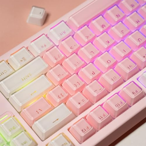 Mintcaps Keycaps - 104 Keys Crystal Jelly Translucent Custom Keyboard Keycaps OEM Profile Cute for 60/65/75/100 Cherry Gateron Mx Mechanical, Pink and White