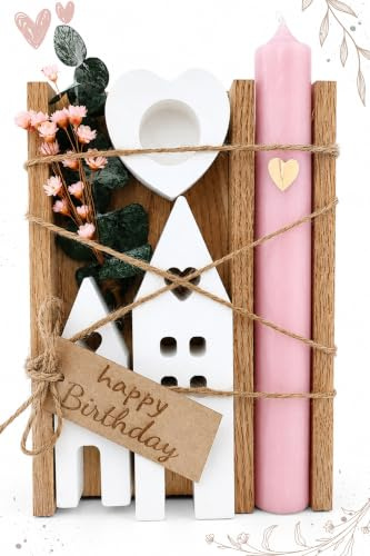 Kerzen Geschenkset zum Geburtstag Frauen oder Freundin | Mitbringsel | Lichterhäuser Kerze Deko mit Trockenblumen
