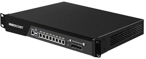 MNBOXCONET 1U Rackmount Serveur 19'' Firewall Router Appliance Core i3-7100, 4 x 10GBE B250 Network Cabinet 8 x 2,5 Gigabit LAN Console OPNsense, VPN, VGA, USB 3.0, GPIO, DDR4 8 Go RAM 128 Go SSD