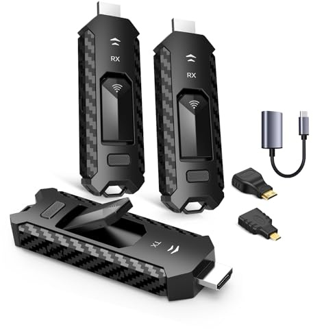 Wireless HDMI PRO- Transmitter and Two Receiver, Portable Multi-TVs Extender Kit, Plug and Play, Heat-Control, 5.8G/2.4G @60Hz 165FT/50M, Wirelessly Stream Video from Laptop to Multiple HDTVs/Monitors