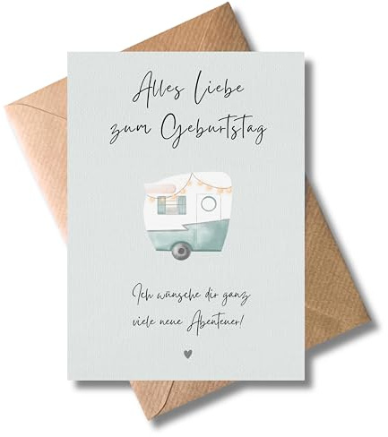 WBdesignz Geburtstag Karte mit Umschlag - Geburtstagskarte mit Spruch Wohnwagen Abenteuer Reise Roadtrip Urlaub Glückwunschkarte Geschenkkarte zum Geburtstag Happy Birthday Karte (DIN A6)