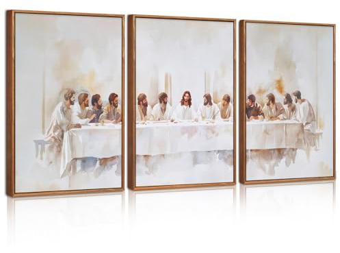 CHDITB 3 Teiliges The Last Supper Wandkunst,Jesus Christliche Poster,Religiöse Leinwandbilder Bibel,Bibelversen Wanddeko,Letztes Abendmahl Bild für Esszimmer Kirche Gebetszimmer Zuhause Deko,30x40cm