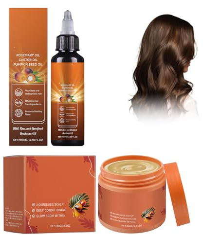 Hppsctink 2pcs Cuidado del cabello Batana, 100ml Aceites de tratamiento capilar y 100g Mascarilla Capilar, Mejora el encrespamiento y la sequedad, las puntas abiertas, la suavidad y el brillo, shampoo