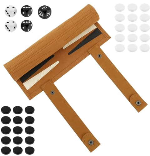 Mikrofaser Backgammon Set,Reisespielset Backgammon,Tragbares Reise Set, Multifunktionales Brettspiel Spielzeug für Camping, Rucksackreisen und Roadtrips(braun)