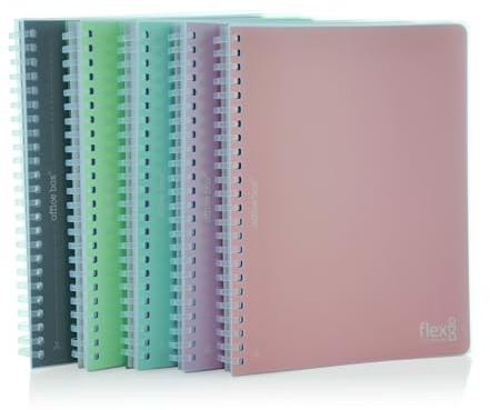 office box, Pack 5 Cuadernos Flexi A5 (21 x 15 cm/cuartilla) - Portadas y Espiral en Polipropileno, 80 Hojas con pre-corte+taladros para archivar, Surtido 5 Colores. (5 Colores - 5 UD - Tamaño A5)