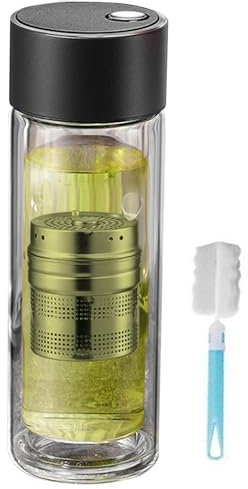 Generico Tea Infuser Tumbler, Glass Bottle, 400ml Capacity with Magnetic Lid Loose Leaf Brewing, Heat-Resistant Double Wall Cup Hydration, Drinkware for Travel Gym School Home Use