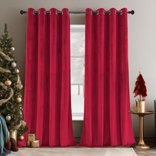 Tende oscuranti in velluto super morbido, isolamento termico, con occhielli, insonorizzate, per camera da letto, colore rosso, 266,7 x 213,4 cm, 2 pannelli, elegante soluzione per la privacy.