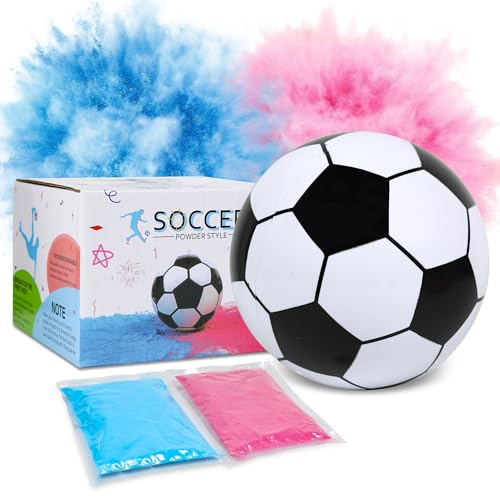 Gender Reveal Fußball Set – Baby Geschlecht enthüllen mit Blauem oder Rosafarbenem Pulver – Überraschung zur Babyparty für Junge oder Mädchen (White Black Ball)