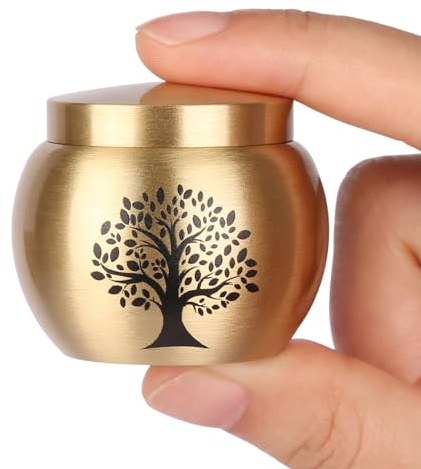 HOOMTREE Juego de 1 urna pequeña para Cenizas humanas, Mini urnas para Cenizas Hechas de latón con patrón de árbol de la Vida, Mini urna de cremación para Cenizas, Adultos, Mujeres, Mascotas, soporta