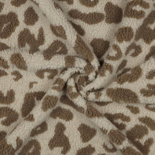 Teddystoff mit Leopardenmuster – 160 cm breit – 320 g/m² – 100 % Polyester –weich und wärmend für Jacken, Mäntel, Kinderkleidung, Kissen, Decken – Meterware ab 50 cm