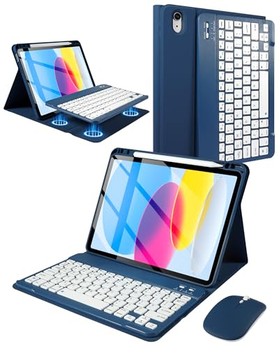 LAMA Bluetooth Keyboard Case with Mouse for iPad A16 11 & 10th Gen 10.9 | Detachable Keyboard Folio Cover with Pencil Holder and Mouse, Adjustable Viewing Angles, Auto Sleep/Wake, UK Layout