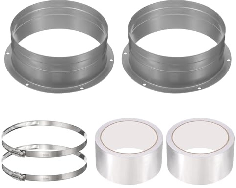 PATIKIL 6 Inch Duct Connector Flange, 2 Pack Galvanized Iron Straight Pipe Flange Dryer Vent Connector with Clamp for Air Heating Cooling Ventilation HVAC System, Silver