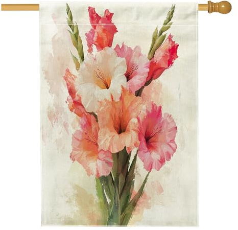 Drapeau de maison de fleurs de glaïeul printanier 71,1 x 101,6 cm double face pour décoration extérieure, motif floral aquarelle plante avant cour, drapeau de maison, motif botanique extérieur