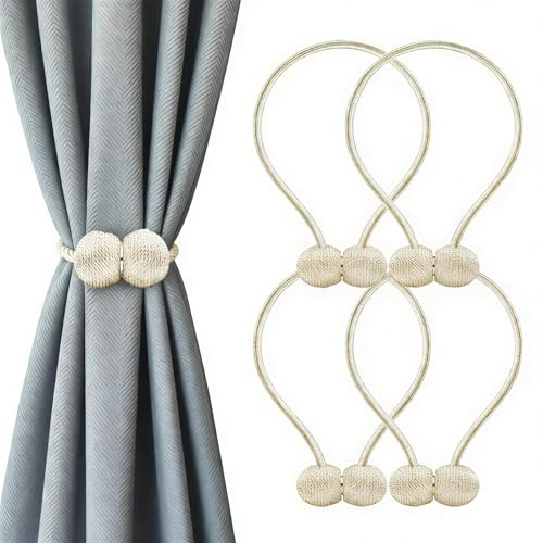 Hoadyush 4 Pezzi Calamite per Tende – Ferma Tende con Calamita Fibbie Fermaporta Gancio Clip, Fermatende Calamita per Casa, Camera da Letto, Ufficio, Tenda Decorativa (Beige)