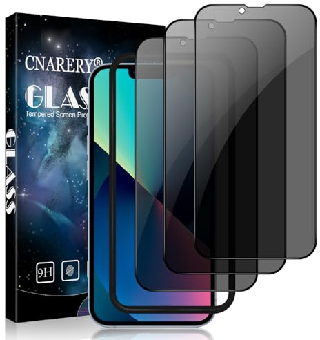 Cnarery 3 Pack Privacy Screen Protector for iPhone 16e/13/13 Pro/14, Anti-Scratch, 9H Hardness, Case-Friendly, Privacy Full Coverage, Anti Spy Tempered Glass Film With Installation Frame c1