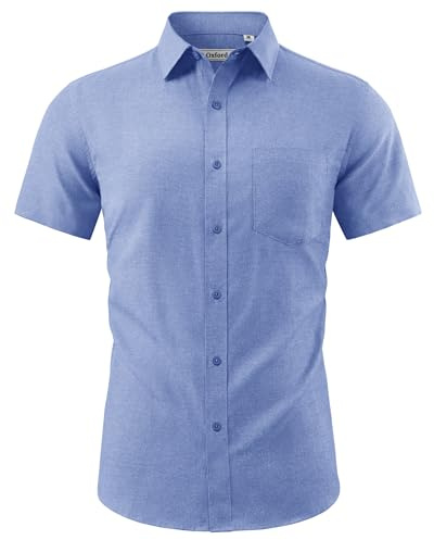 J.VER Mens Short Sleeved Shirts Blue Casual Oxford Summer Button Down Shirt