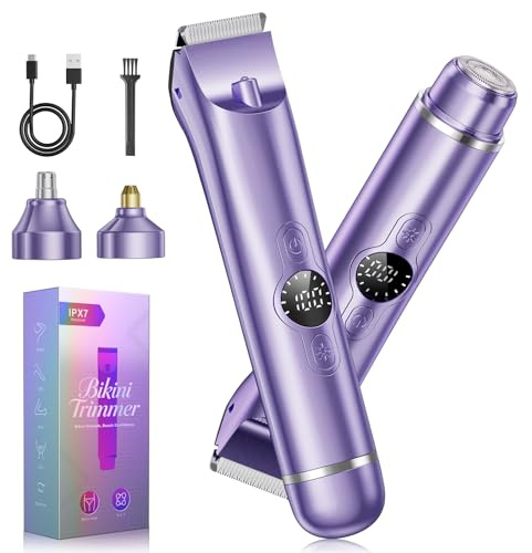 4 in 1 Bikini Trimmer for Women, Electric Razors for Women - Dual Head, Wet & Dry Use Pubic Body Hair Trimmer Electric Shavers, Rechargeable Womens Facial Razors for Legs, Nose, Armpits, Bikini Area