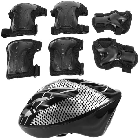 NAMOARLY Ensemble de Protections Adulte pour Skate, Roller et Trottinette – Casque de Protection Noir, Coudières, Genouillères et Protège-mains en Plastique Solide et Coton, Équipement