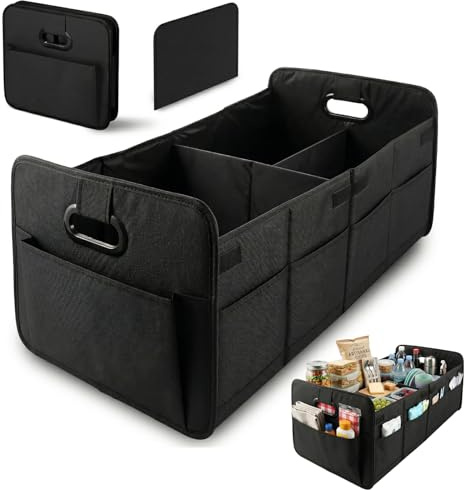 AKOLAFE 2 Stück XL Auto Kofferraum Organizer Faltbar Kofferraumtasche Auto Faltbox 75L Auto Kofferraum Aufbewahrung Oxford Stoff 3 Flexible Fächer mit 9 Taschen für Einkauf Camping Reise Ausflug