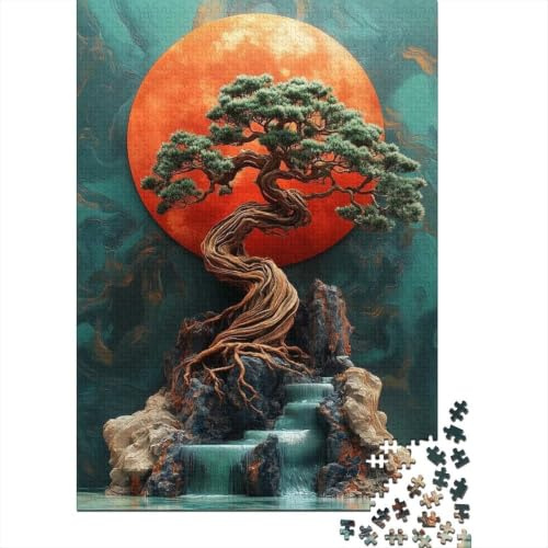 Bonsai Tree with Waterfall 1000-Piece Puzzle for Adults, 38x26cm/1000pcs, Clean White Cardboard for Sorting; A Weekend Activity at Your Own Pace