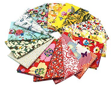 RayLineDo® Patchwork-Stoffe, verschiedene Muster, mehrfarbig, 100 % Baumwolle, Popeline, 45,7 x 55,9 cm, Rot, Grün und Gelb, 15 Stück