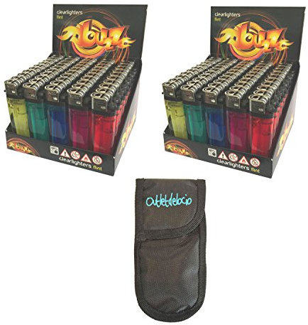 Outletdelocio. Pack 100 mecheros Desechables + Funda portamecheros. Colores Surtidos. con Seguro a Prueba de niños.