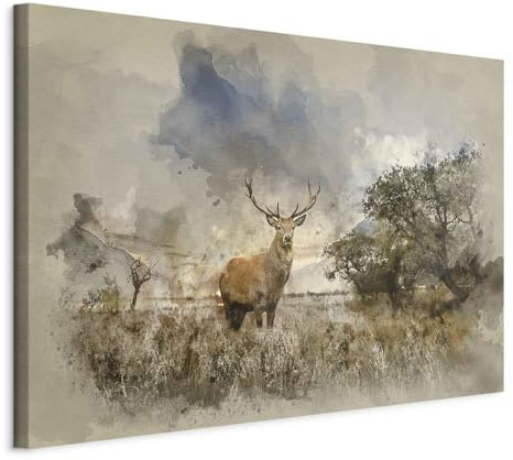 murando - Wandbilder XXL Hirsch 120x80 cm 1 tlg - Wand Deko Vlies Leinwand Bilder Groß Wanddeko Wohnzimmer Schlafzimmer Kunstdrucke - Natur Tier Landschaft g-B-0043-b-a